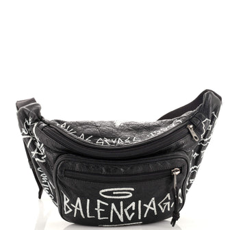 Balenciaga Graffiti-Print Leather Belt Bag