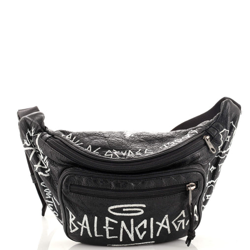 Balenciaga Graffiti Explorer Belt Bag Leather Medium Black 2022941