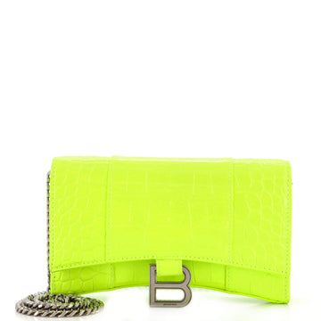 Balenciaga Hourglass Chain Wallet Crocodile Embossed Leather