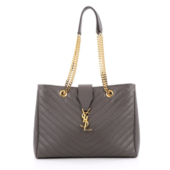 Saint Laurent Classic Monogram Shopper Matelasse Chevron Gray 2023302