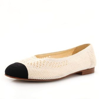 Chanel Women's CC Cap Toe Ballerina Flats Woven Fabric