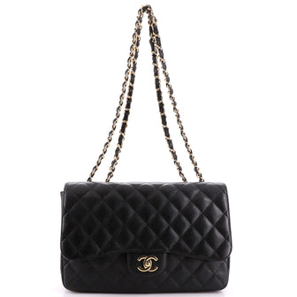 Chanel Vintage Classic Single Flap Bag Quilted Caviar Jumbo