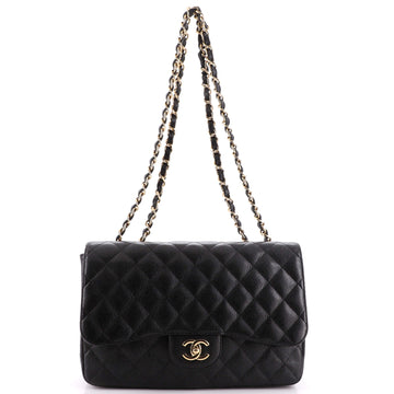 Chanel Vintage Classic Single Flap Bag Quilted Caviar Jumbo
