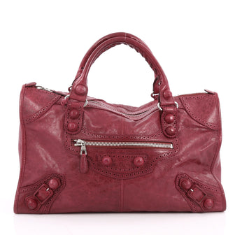 Balenciaga Work Covered Giant Brogues Handbag Leather Purple 2023601