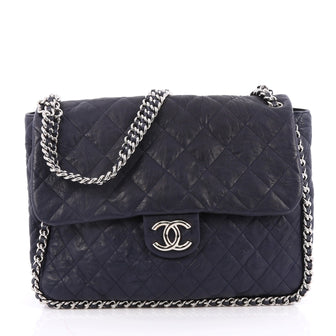 Chanel Chain Around Flap Bag Quilted Leather Maxi Blue