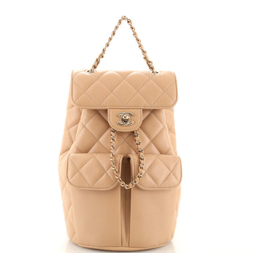 Chanel Double Pocket Flap Bucket Backpack Quilted Caviar
