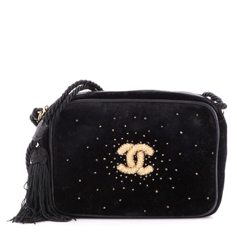 Chanel Vintage Camera Tassel Bag Strass Embellished Velvet Small