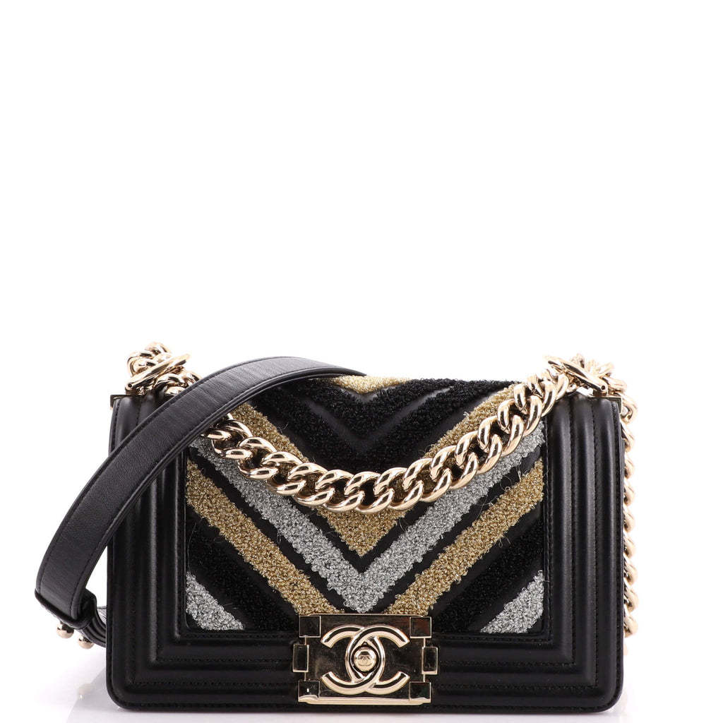 Chanel Boy Flap Bag Chevron Fabric and Lambskin Small Black 2024561