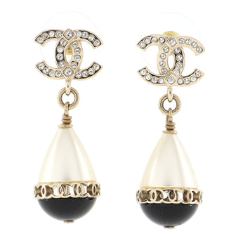 Chanel CC Fantasy Teardrop Earrings Metal and Faux Pearls with Crystals and Resin