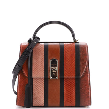 Salvatore Ferragamo Boxyz Top Handle Bag Striped Snakeskin and Leather Large