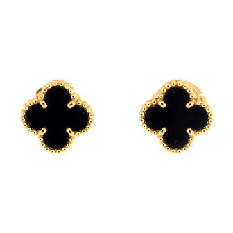 Van Cleef & Arpels Sweet Alhambra Stud Earrings 18K Yellow Gold and Onyx
