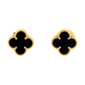 Van Cleef & Arpels Sweet Alhambra Stud Earrings 18K Yellow Gold and Onyx