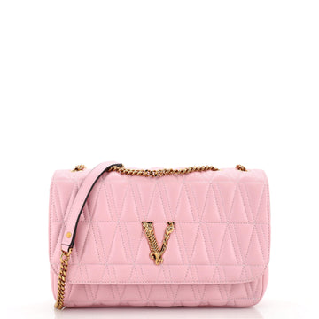 Versace Virtus Chain Flap Shoulder Bag Quilted Leather Medium