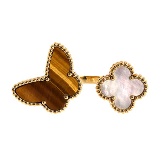 Van Cleef & Arpels Lucky Alhambra Between the Finger Ring 18K Yellow Gold with Mother of Pearl and Tiger Eye