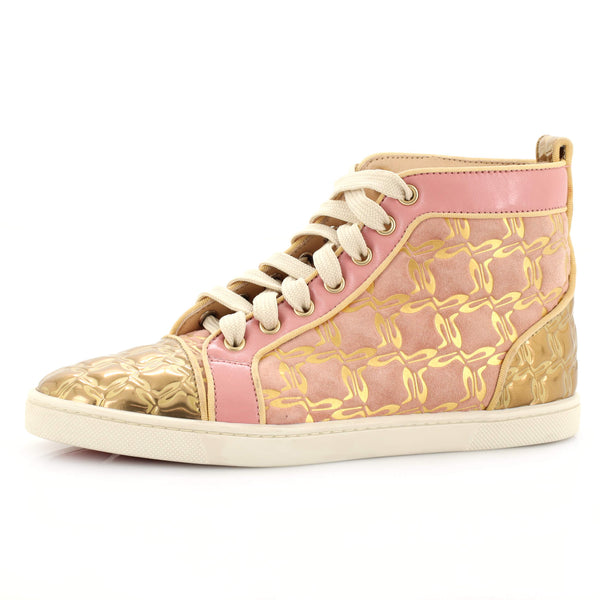 Christian Louboutin Women's Bip Bip Sneakers Embossed Leather and Suede Neutral