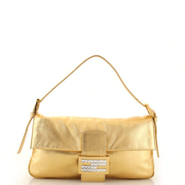 Fendi Baguette Bag Metallic Leather with Crystal Detail