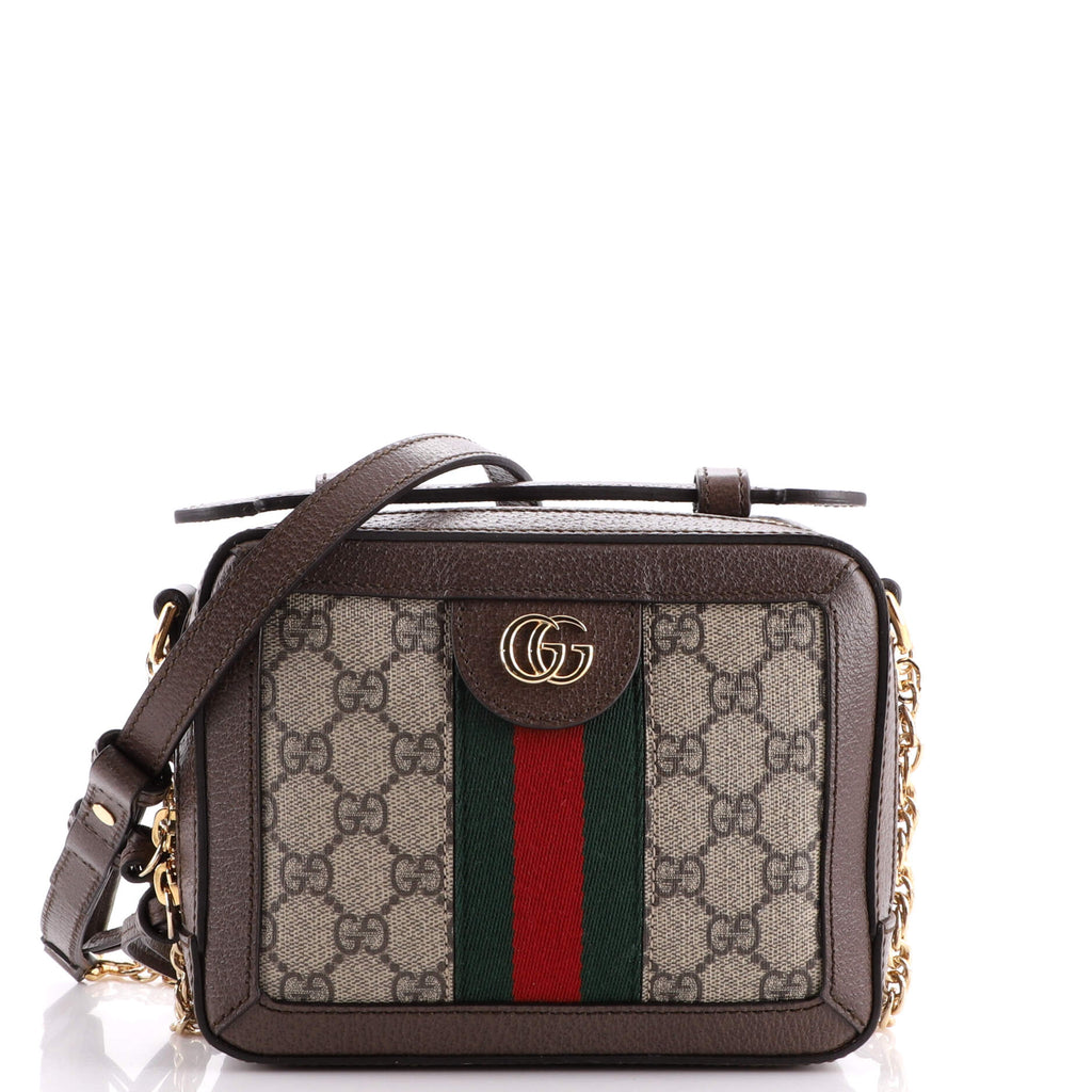 Gucci Ophidia Zip Around Camera Bag GG Coated Canvas Mini Brown
