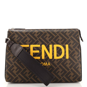 Fendi Logo Flat Wristlet Pouch Zucca Coated Canvas with Leather Medium
