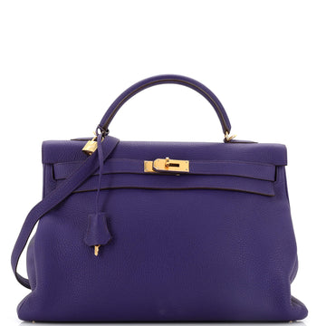 Hermes Kelly Handbag Purple Clemence with Gold Hardware 40