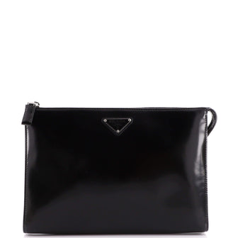 Prada Logo Zip Pouch Spazzolato Leather Medium