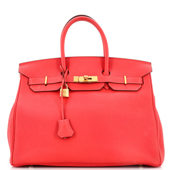 Hermes Birkin Handbag Red Togo with Gold Hardware 35