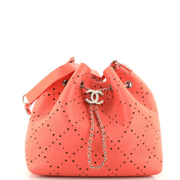 Chanel CC Drawstring Bucket Bag Perforated Caviar Medium