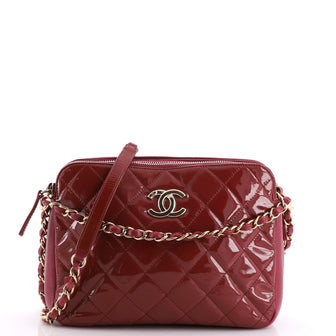 Chanel Crown CC Double Zip Crossbody Bag Quilted Patent Medium