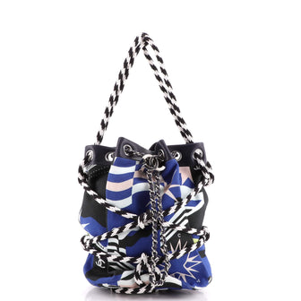 Chanel La Pausa Bay Drawstring Bucket Bag Printed Canvas Medium