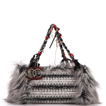 Chanel Inuit Fantasy Shoulder Bag Quilted Tweed with Faux Fur and Ribbon Large
