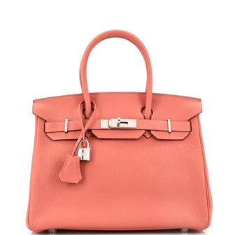 Hermes Birkin Handbag Pink Clemence with Palladium Hardware 30