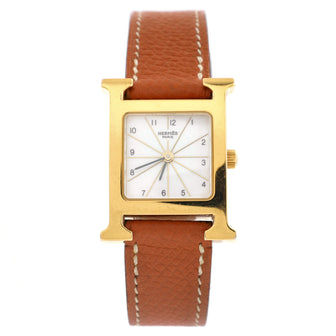 Hermes Heure H Quartz Watch Plated Metal and Leather 21