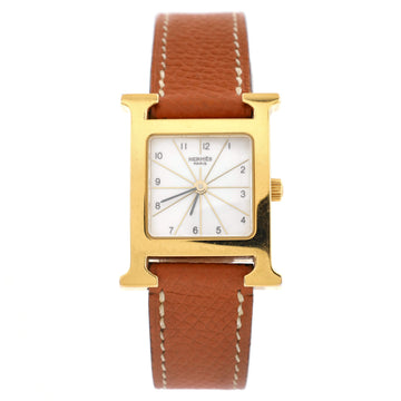 Hermes Heure H Quartz Watch Plated Metal and Leather 21