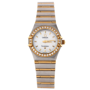 Omega Constellation Quartz Watch Stainless Steel and Yellow Gold with Diamond Bezel and Mother of Pearl 23