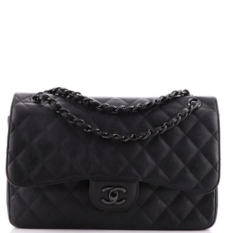 Chanel So Black Classic Double Flap Bag Quilted Crumpled Calfskin Jumbo