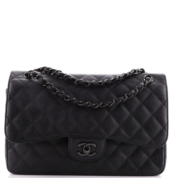 Chanel So Black Classic Double Flap Bag Quilted Crumpled Calfskin Jumbo  Black 2025461