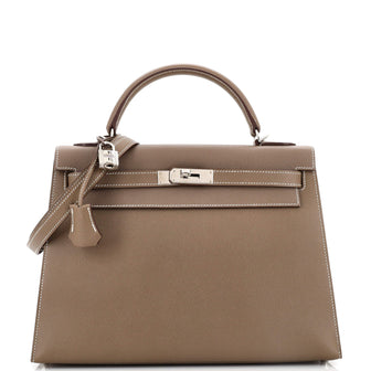 Hermes Kelly Handbag Grey Epsom with Palladium Hardware 32