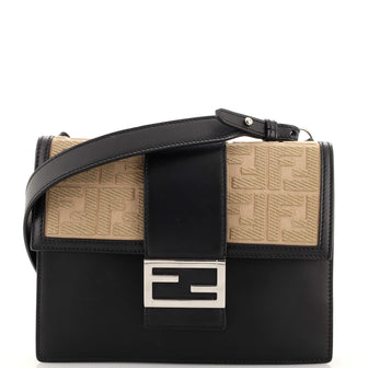 Fendi Flat Baguette Crossbody Bag Leather with Zucca Jacquard Medium