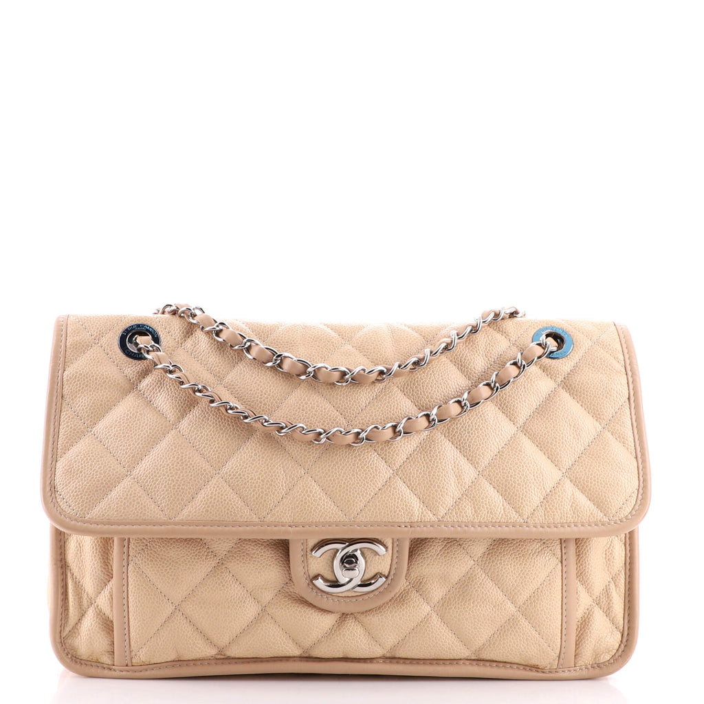 Chanel French Riviera Flap Bag Quilted Caviar Large Neutral 20255448