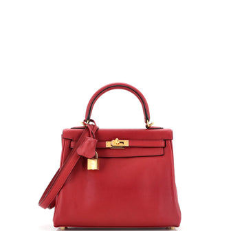 Hermes Kelly Handbag Red Swift with Gold Hardware 25