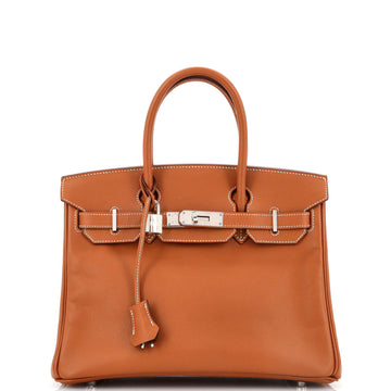 Hermes Birkin Handbag Brown Epsom with Palladium Hardware 30