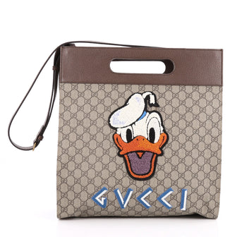 Gucci Donald Duck Soft Tote Embroidered GG Coated Canvas Brown 2025604