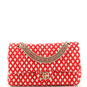 Chanel Bijoux Chain Double Flap Bag Quilted Tweed Medium