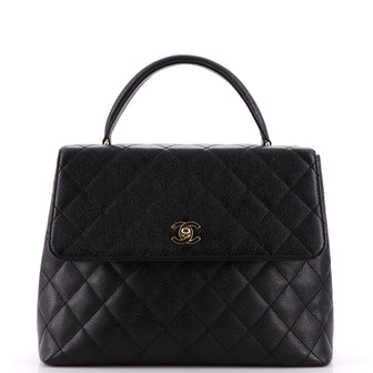 Chanel Vintage Classic Top Handle Flap Bag Quilted Caviar Jumbo