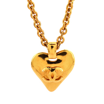 Chanel Vintage CC Heart Pendant Long Necklace Metal XL