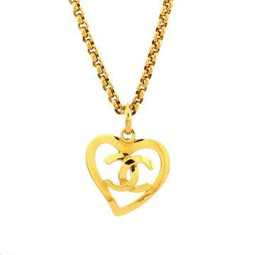 Chanel Vintage CC Heart Pendant Long Necklace Metal