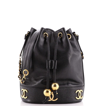 Chanel Vintage Metal CC Drawstring Bucket Bag Caviar Medium