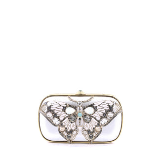 Judith Leiber Papillon Butterfly Minaudiere Embellished Leather Silver 2025703