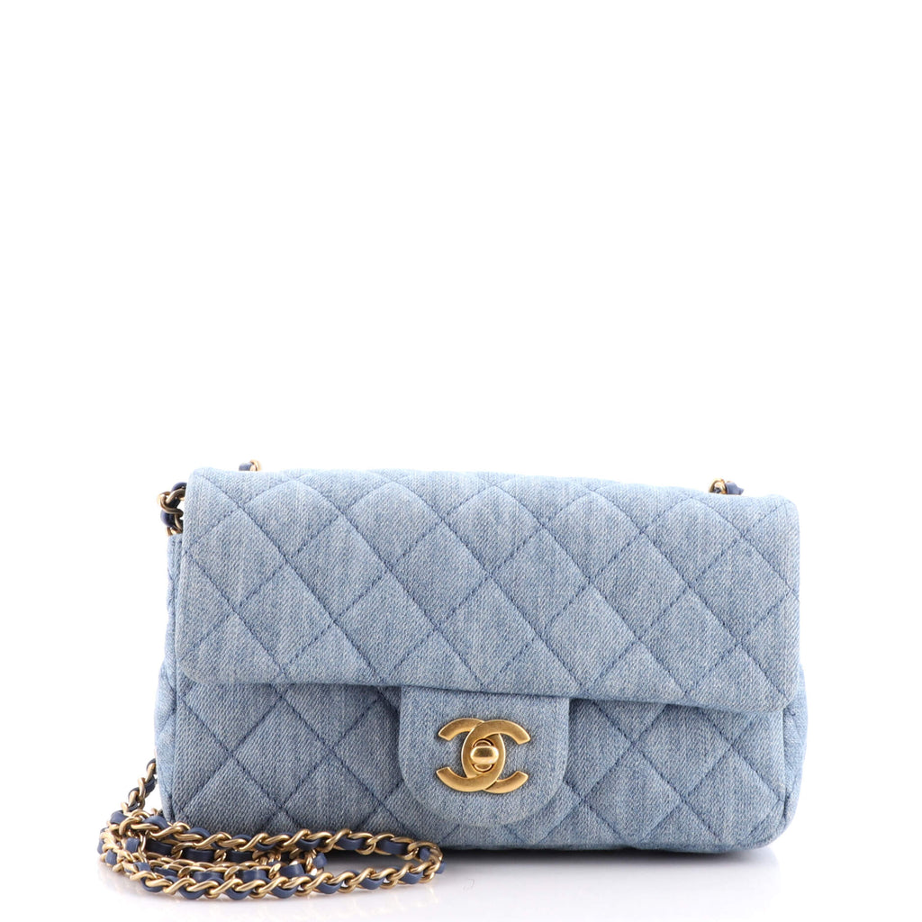 Chanel Pearl Crush Flap Bag Quilted Denim Mini Blue 2025861