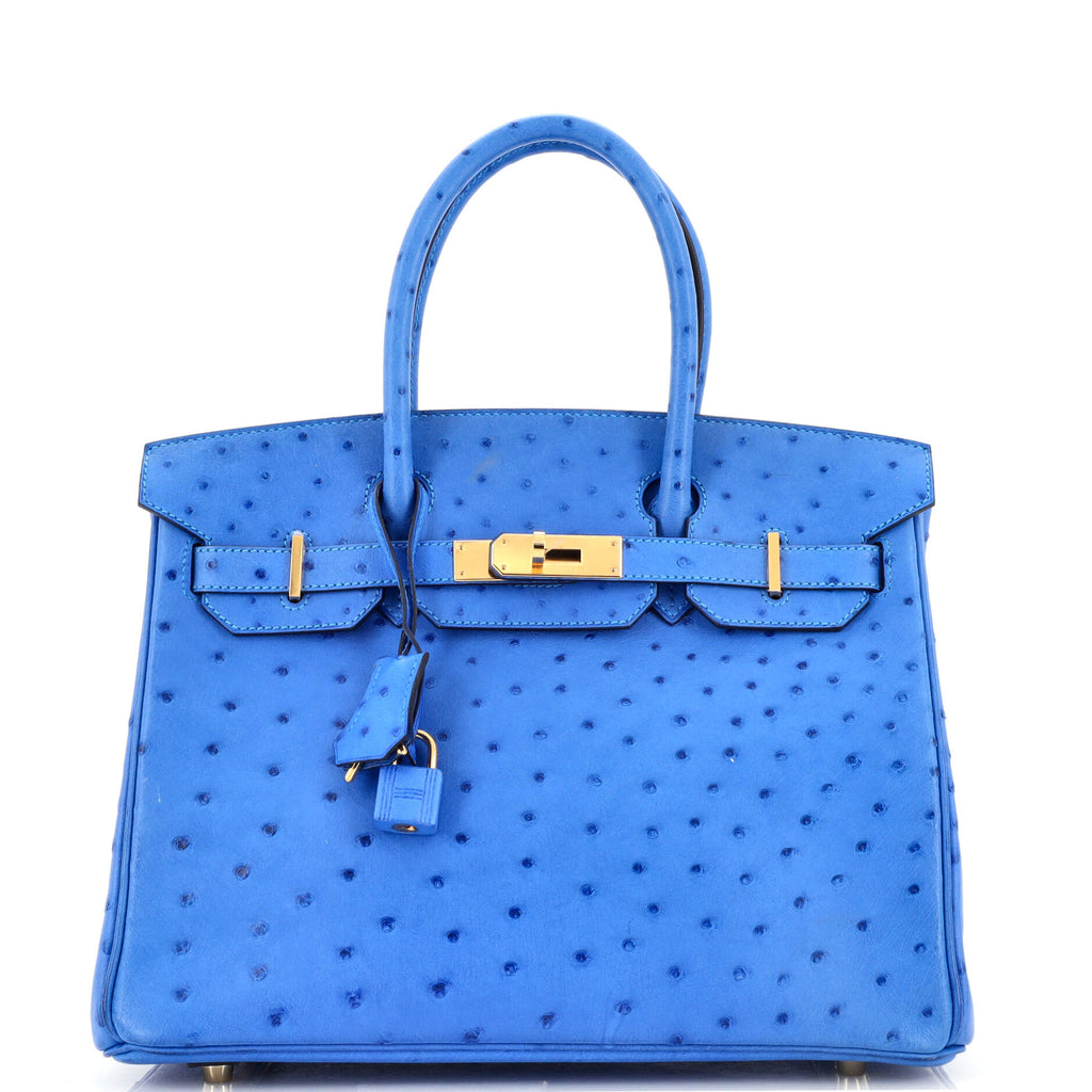 Ostrich handbag Hermès Blue in Ostrich - 27326124