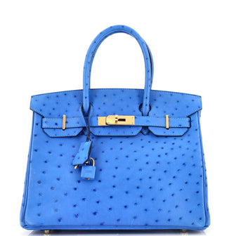Hermes Birkin Handbag Blue Ostrich with Gold Hardware 30 Blue 2026101